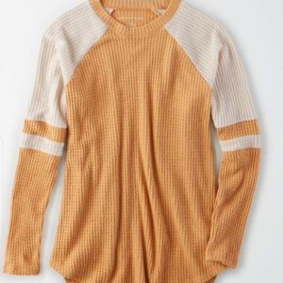 NWT---A.E.O (S) TAN WAFFLE LONG SLEEVES - Picture 1 of 8